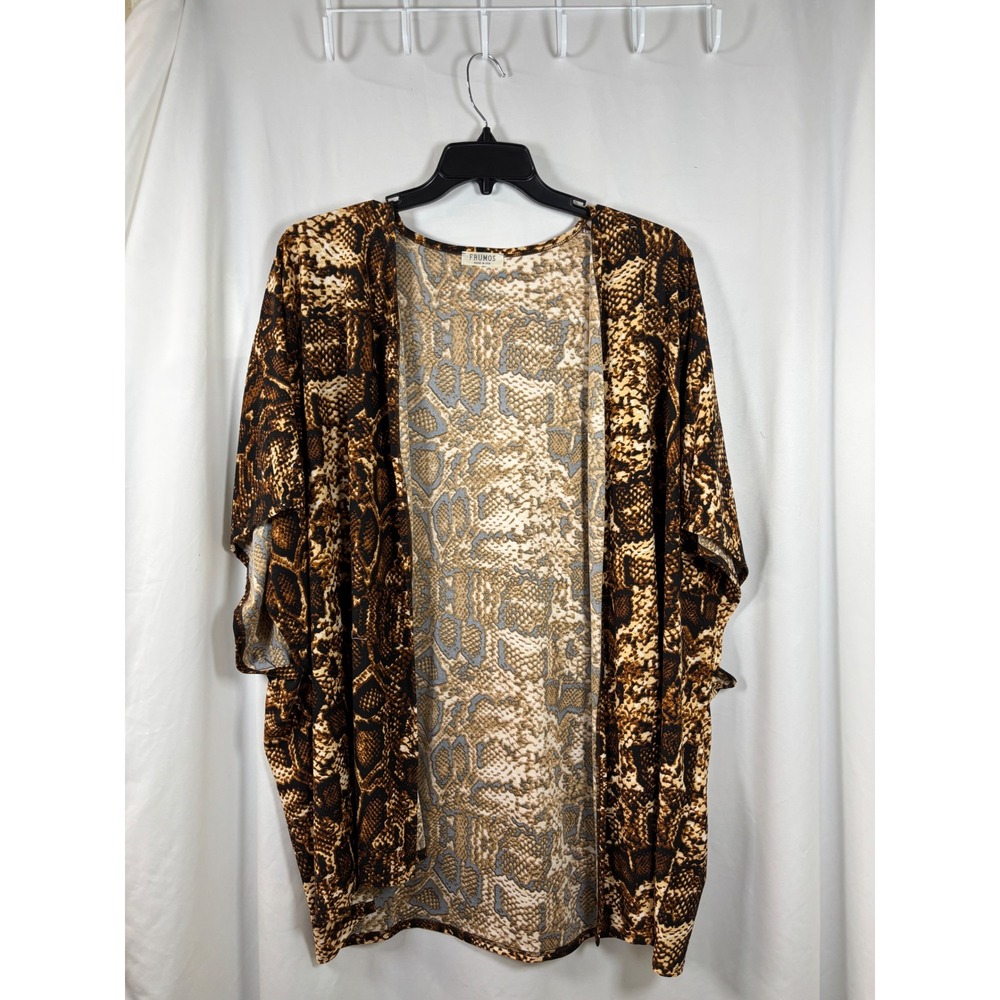 Frumos Brown Snakeskin Print Open Front Kimono Cardigan Plus Size 2XL 3XL USA